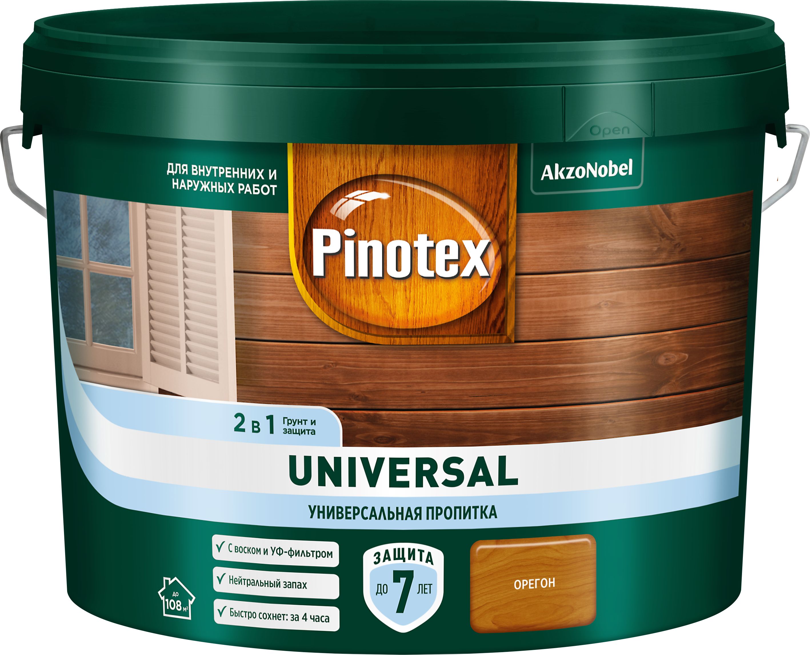 Изображение товара Пропитка защитная Pinotex Universal 2 в 1 орегон 9 л для древесины внутри и снаружи