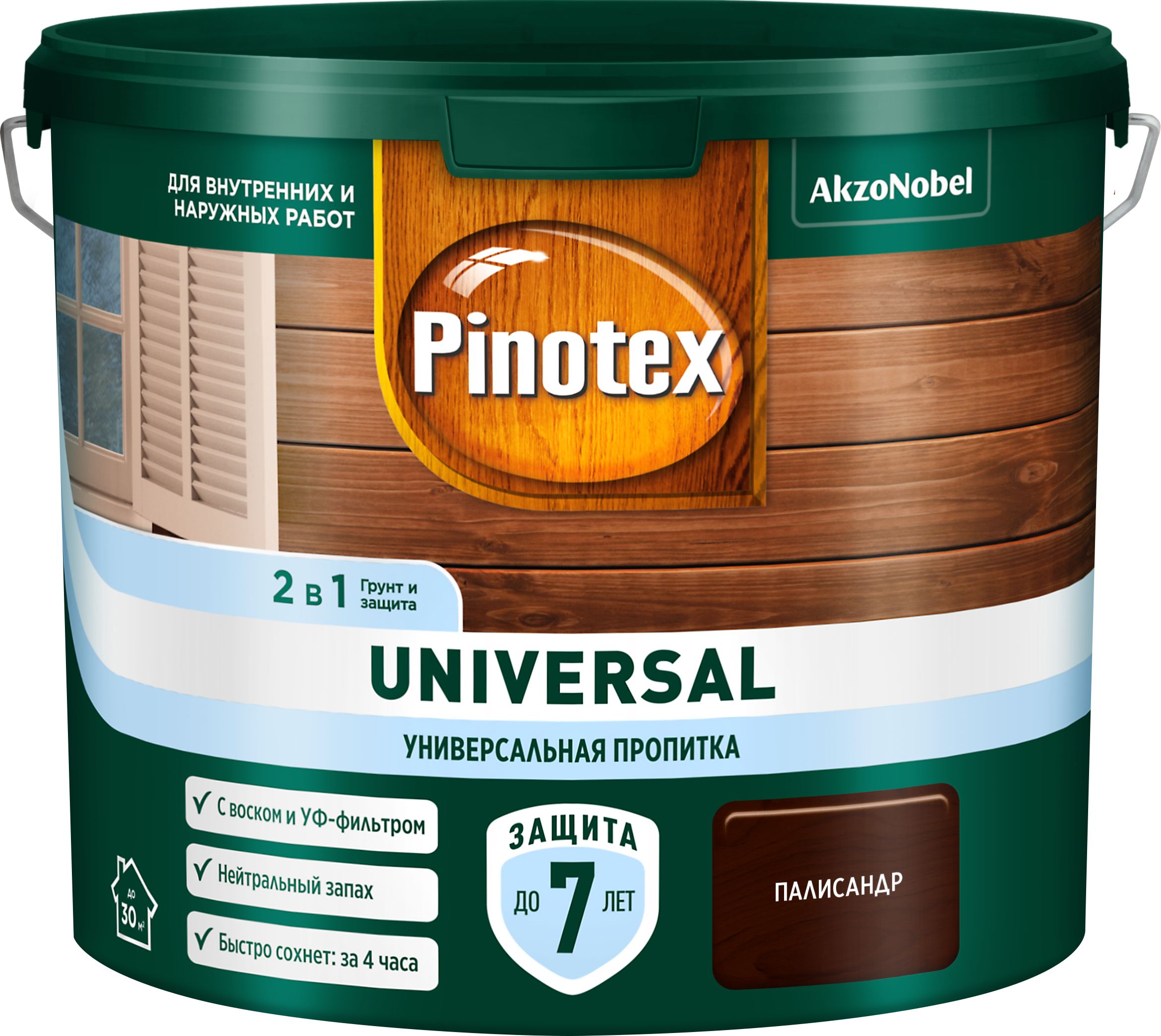 Изображение товара Универсальная защитная пропитка Pinotex Universal 2 в 1 палисандр 2,5 л
