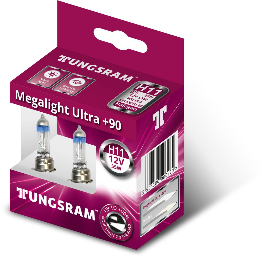 Изображение товара Лампа галогенная автомобильная Tungsram H11 12V-55W 53110SXU B2 2 шт