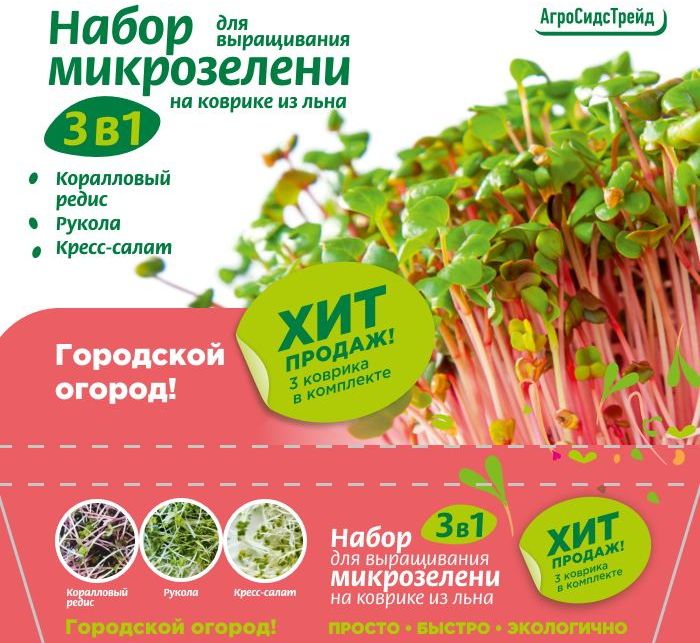 Изображение товара Набор для выращивания микрозелени 3 в 1 12,5 г 4640146942947