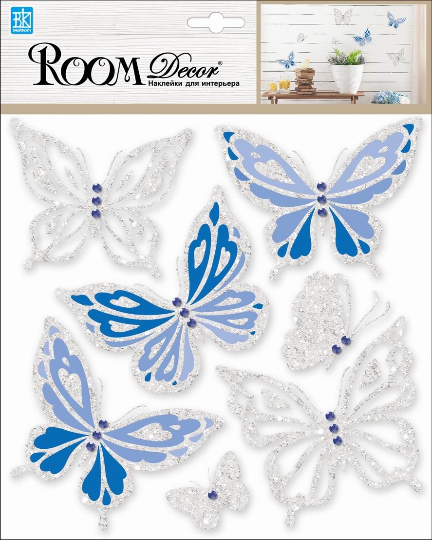 Изображение товара Наклейка декоративная Room Decor 6604 RKA бабочки со стразами 25x25 см