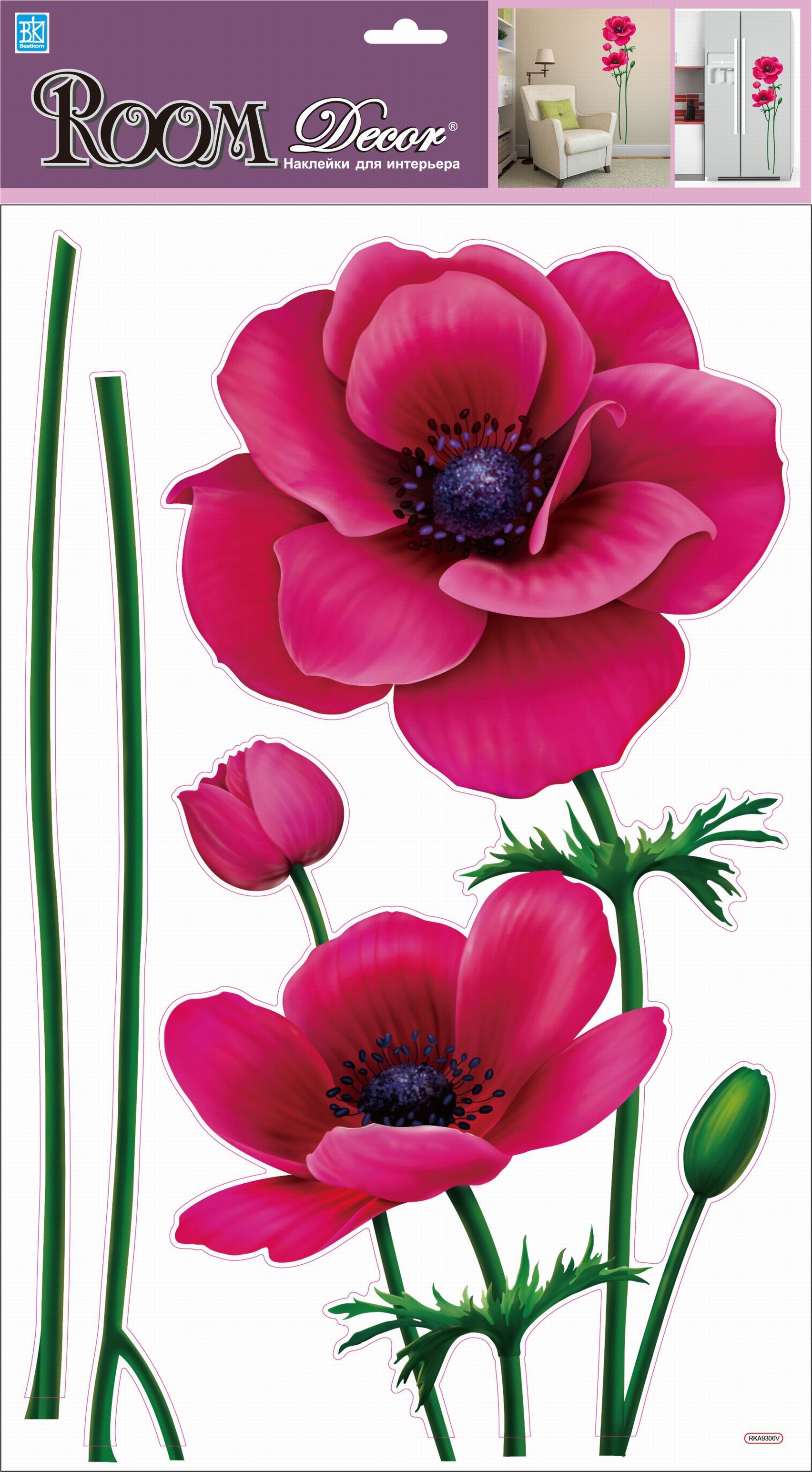 Изображение товара Наклейка декоративная Room Decor 9306 RKA BK анемон 32x50 см