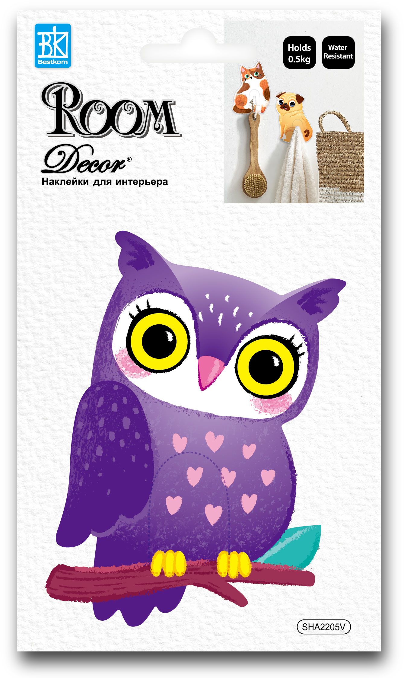 Изображение товара Наклейка декоративная Room Decor 2205 SHA крючок сова 11x17 см