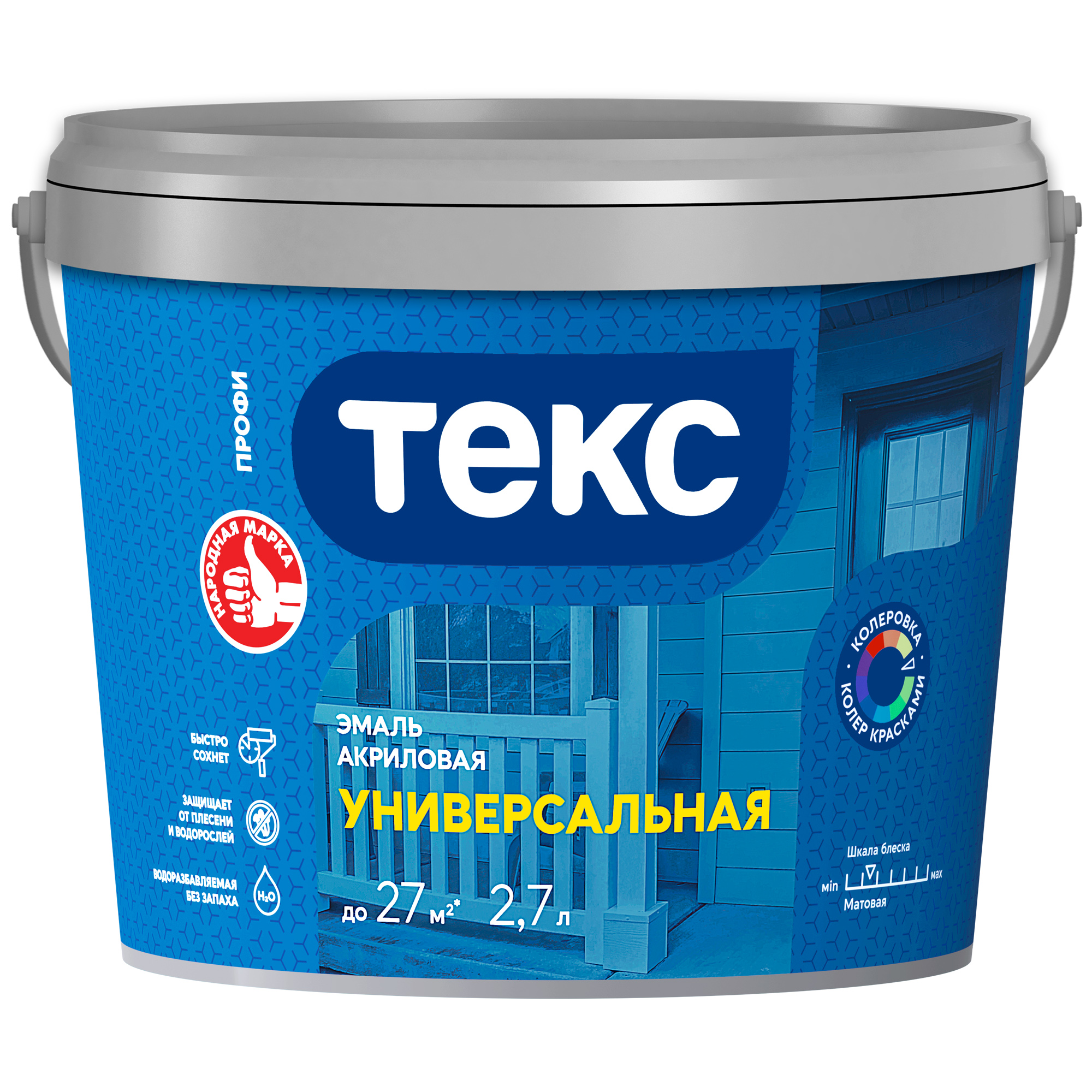 Изображение товара Эмаль ТЕКС Универсальная акриловая ПРОФИ белая матовая 2,7 л для внутренних и наружных работ