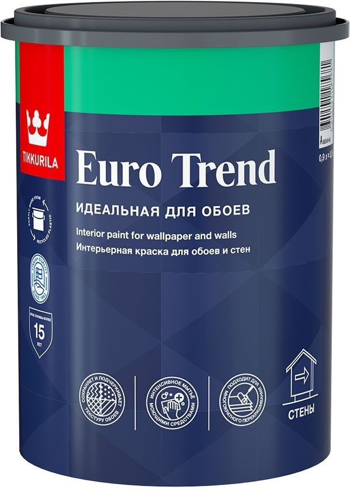 Изображение товара Краска для обоев и стен Tikkurila/Tikkivala Euro Trend матовая база С 0,9 л