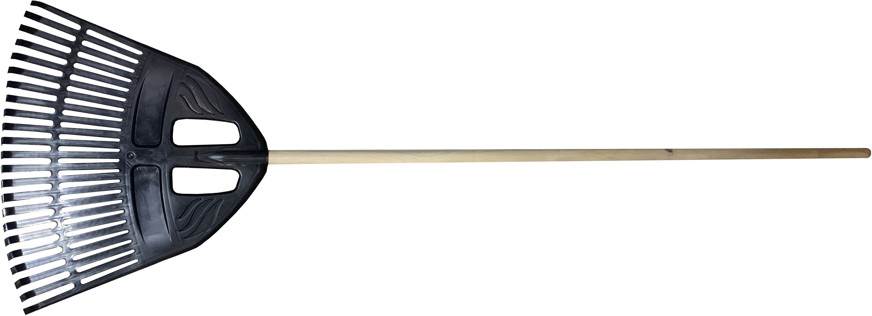 Изображение товара Веерные пластиковые грабли Гардения с деревянным черенком 500x430 мм