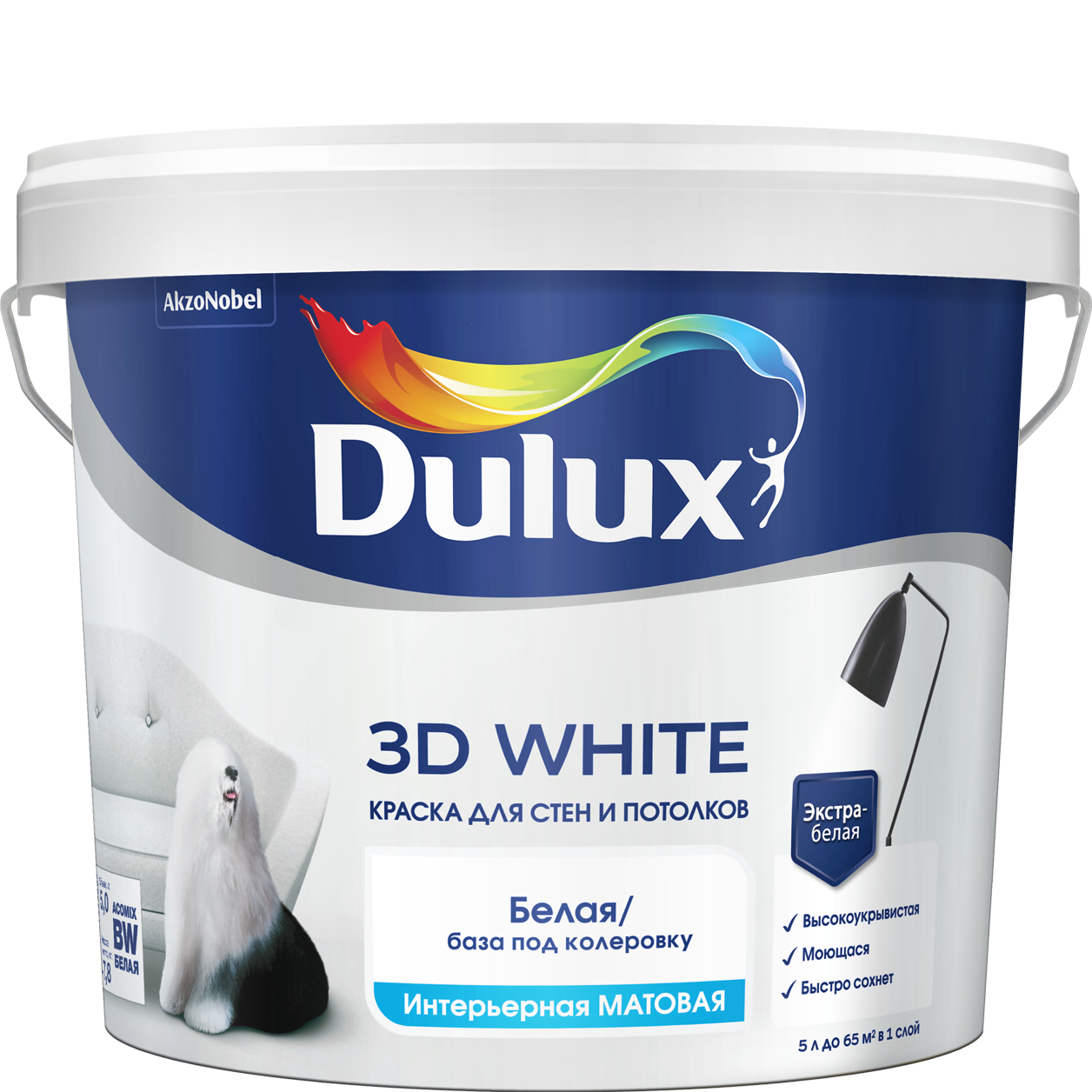 Изображение товара Краска интерьерная DULUX 3D WHITE, 5л, для стен и потолков