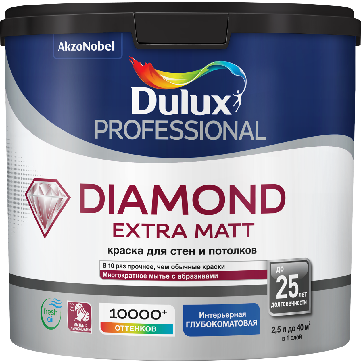 Изображение товара Интерьерная глубоко матовая водно-дисперсионная краска DULUX DIAMOND EM 2.5 л