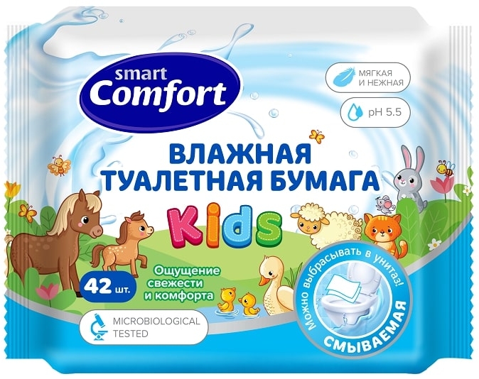 Изображение товара Влажная биоразлагаемая туалетная бумага comfort smd 42 шт для чувствительной кожи