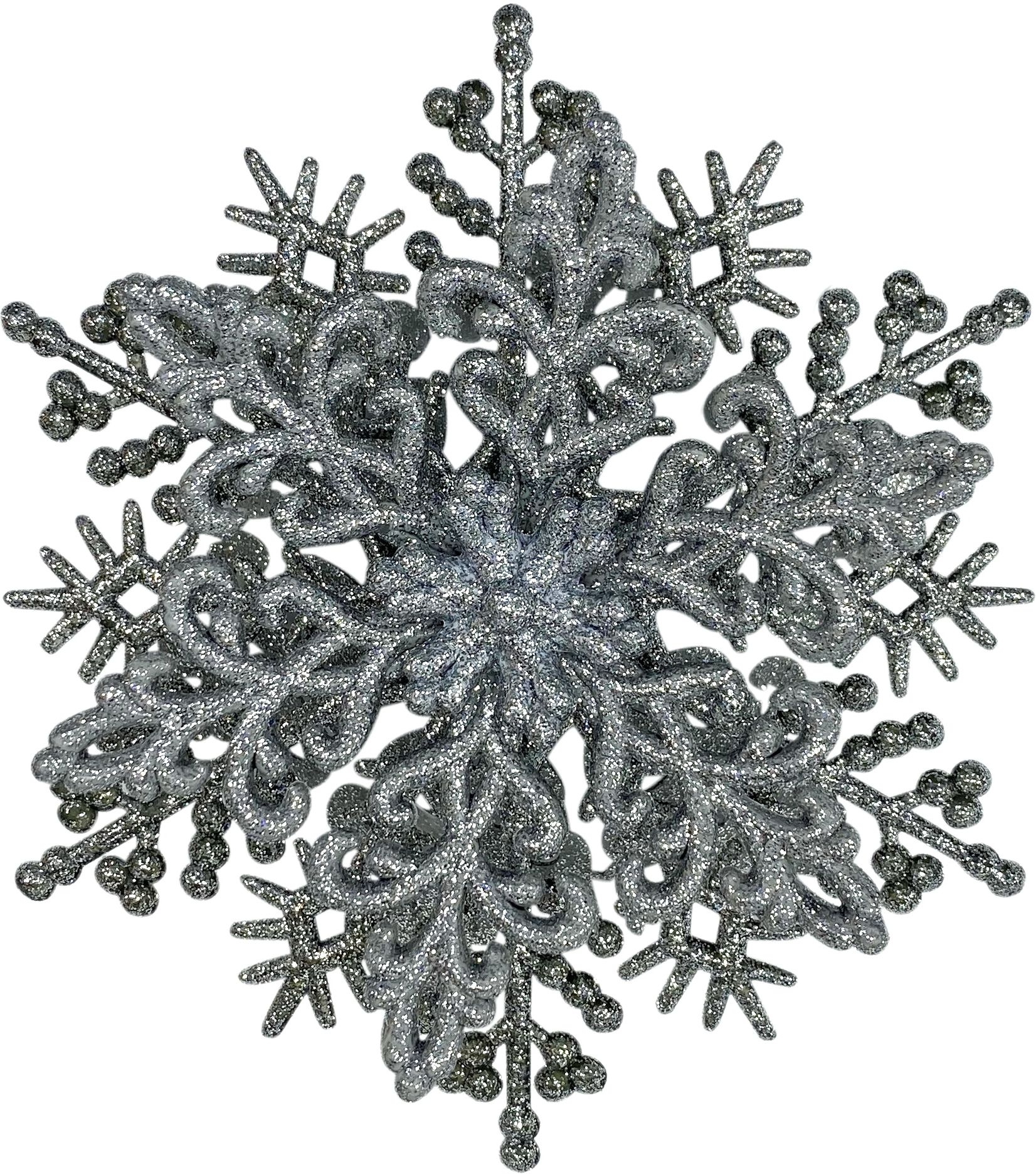 Изображение товара Ёлочная игрушка Снежинка классика объемная серебро 120x40 мм