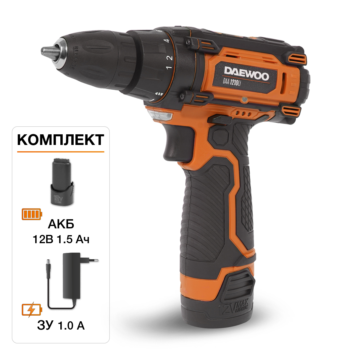Изображение товара Аккумуляторная дрель-шуруповерт DAEWOO DAA 1210Li 12 В компактный и мощный инструмент