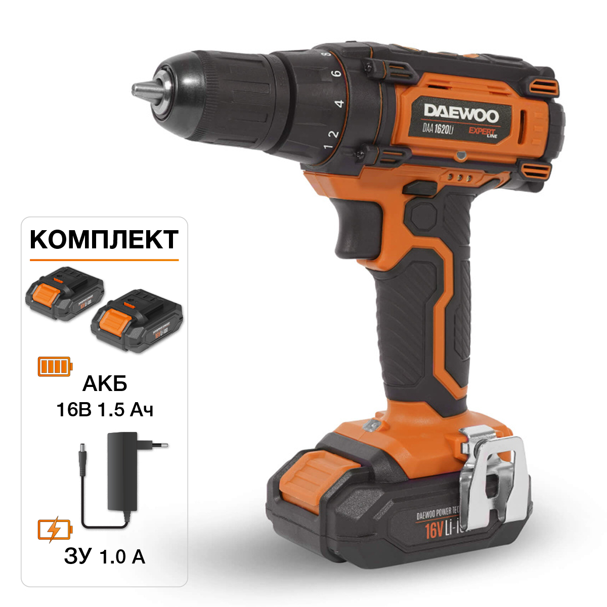 Изображение товара Аккумуляторная дрель-шуруповерт DAEWOO DAA 1620Li 2 аккумулятора, кейс