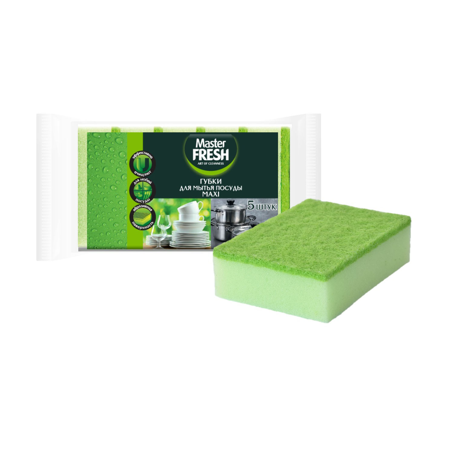 Изображение товара Губки для мытья посуды Mr. Fresh Maxi, 5 шт.
