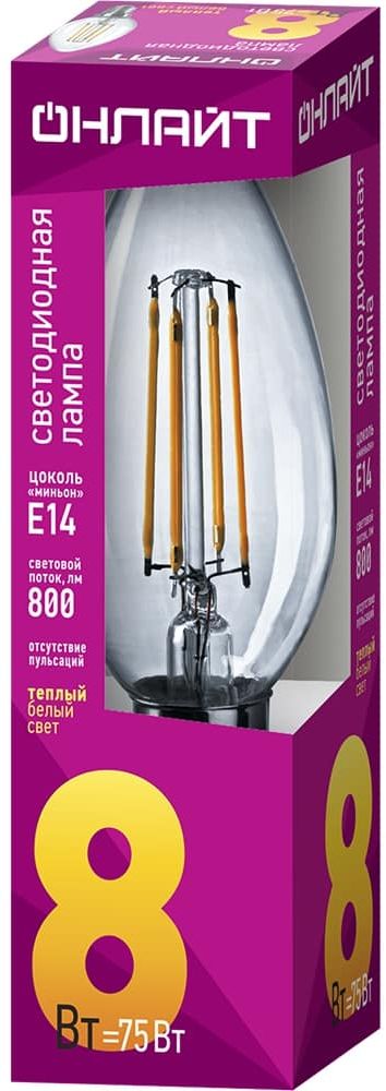 Изображение товара Светодиодная лампа свеча E14 8 Вт 2700 К filament тёплый свет для дома