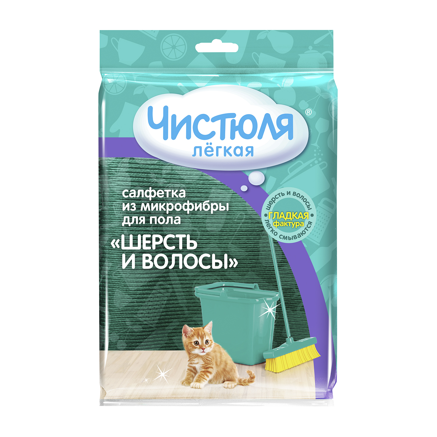 Изображение товара Салфетка для пола Чистюля Шерсть и волосы из микрофибры, 1 шт