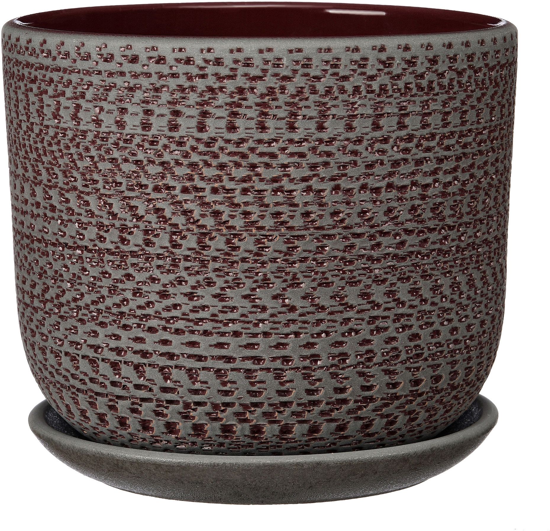Изображение товара Керамический горшок Бельгия d-19 см красно-серый с поддоном для комнатных растений