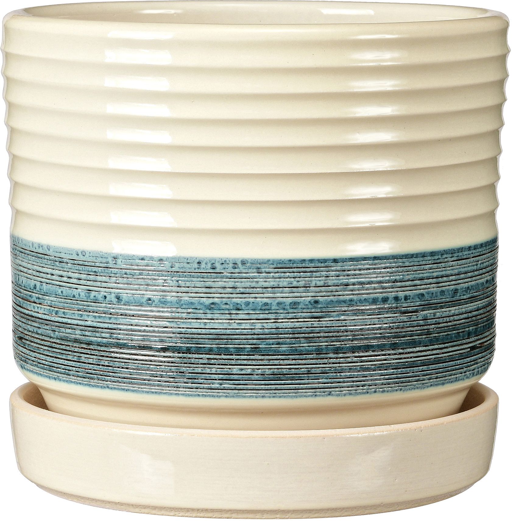 Изображение товара Керамический горшок Окинава D-15 см бежевый с поддоном для комнатных растений