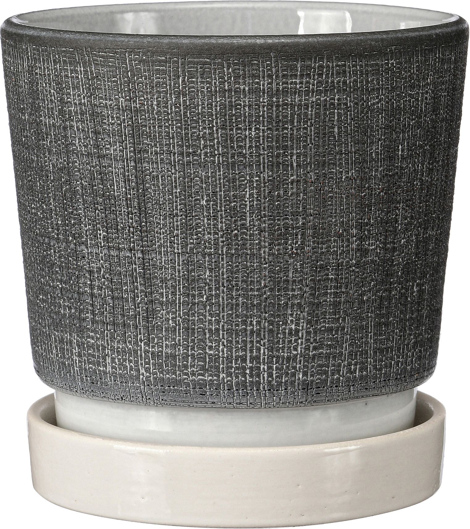 Изображение товара Горшок Рогожка d-16 см керамический темно-серый с поддоном