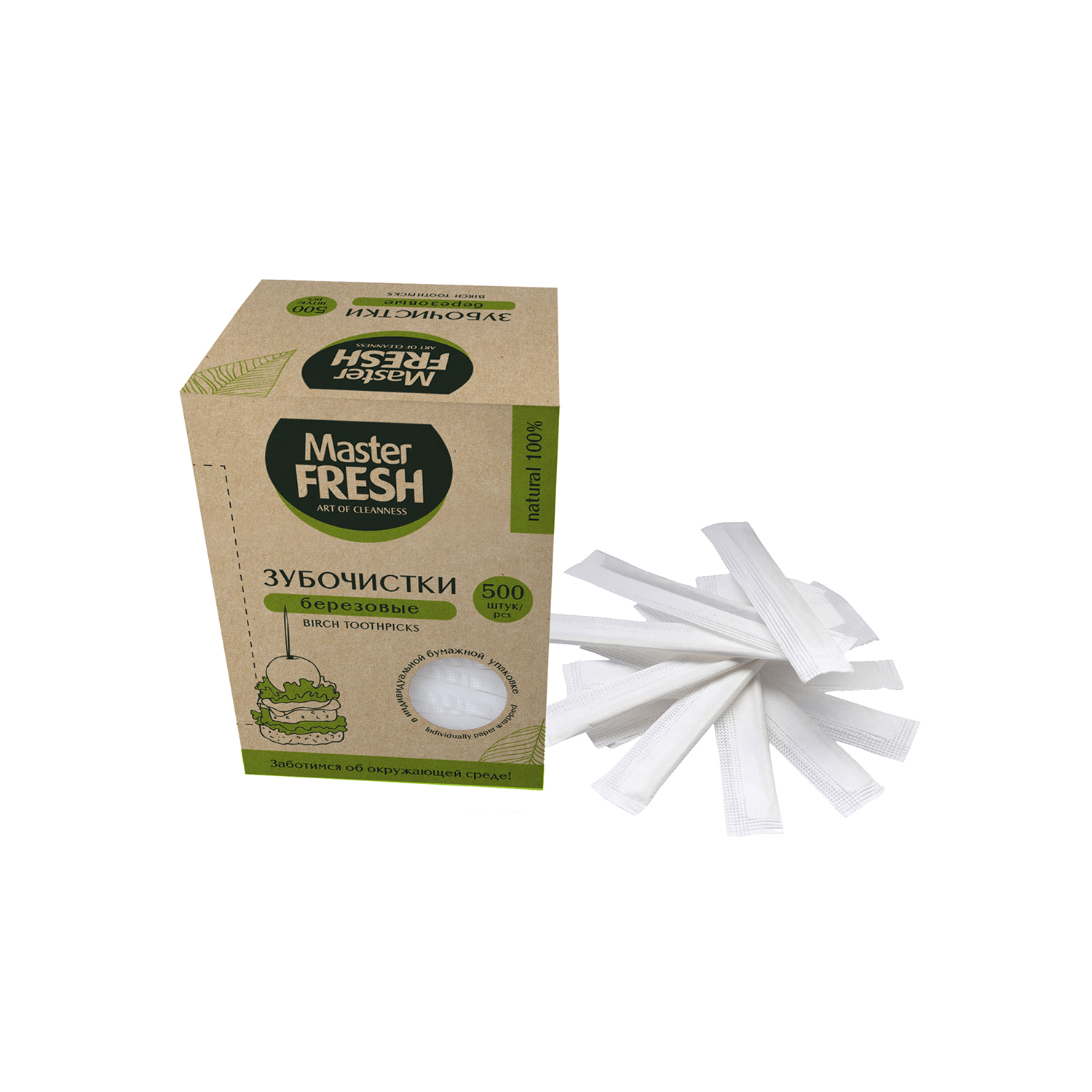 Изображение товара Зубочистки Mr. Fresh ЭКО 500 штук в индивидуальной упаковке