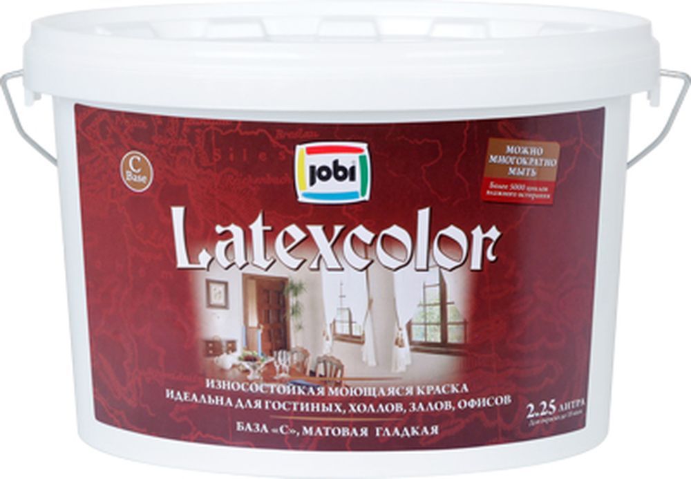 Изображение товара Интерьерная моющаяся латексная краска JOBI LATEXCOLOR База С 2,25 л для стен потолков
