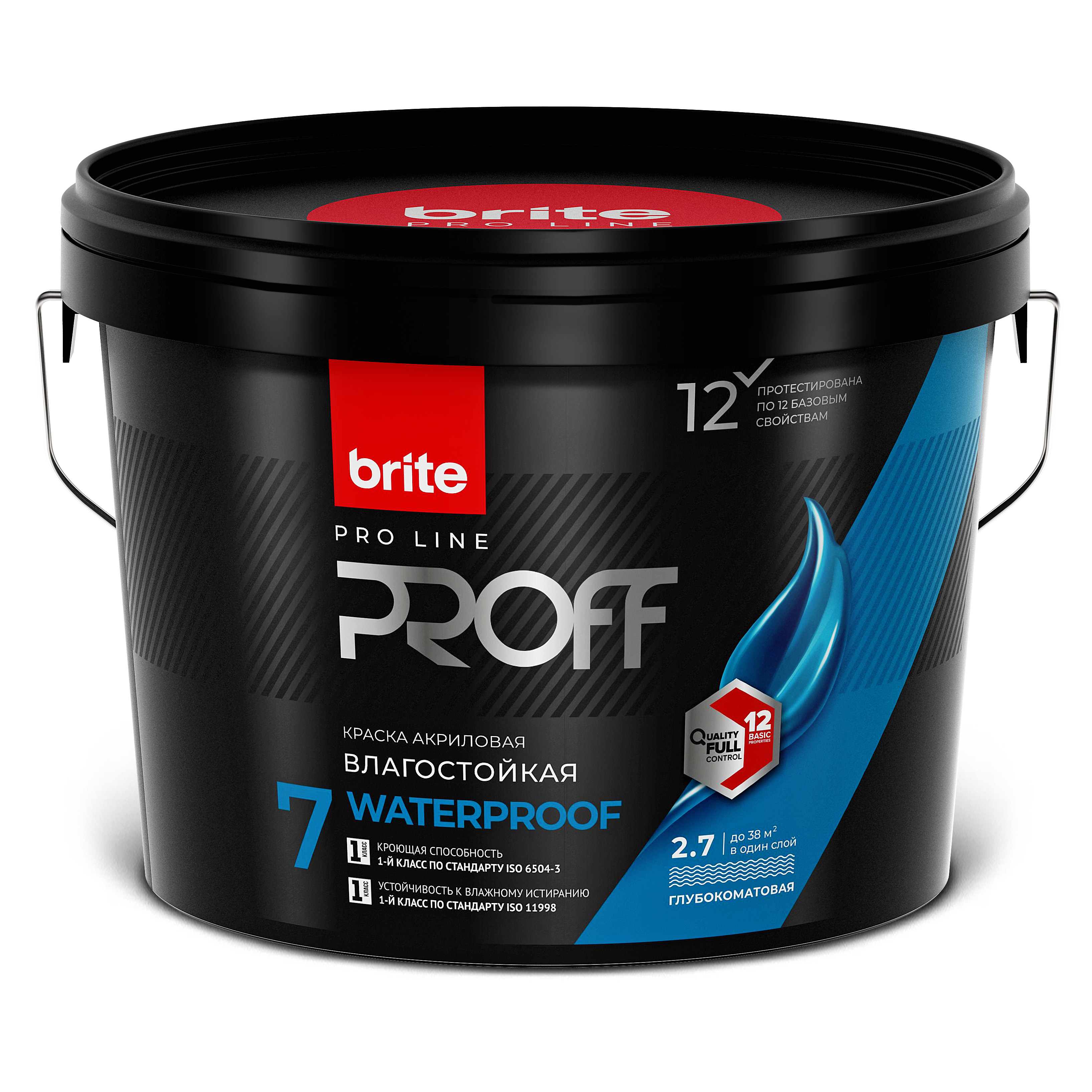 Изображение товара Интерьерная влагостойкая акриловая краска BRITE PROFESSIONAL 2,7л белая