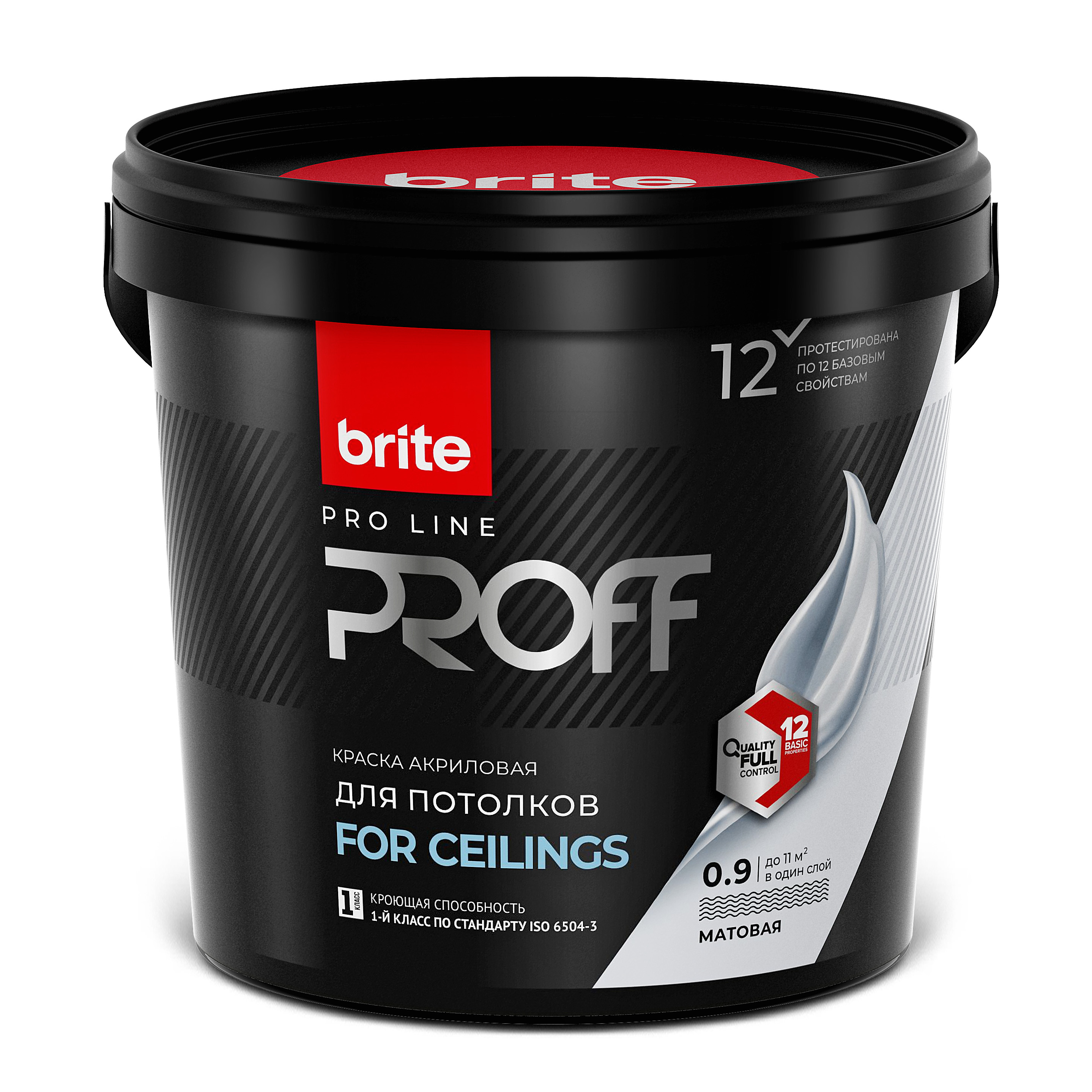 Изображение товара Краска для потолков матовая BRITE PROFESSIONAL белая база 0,9 л