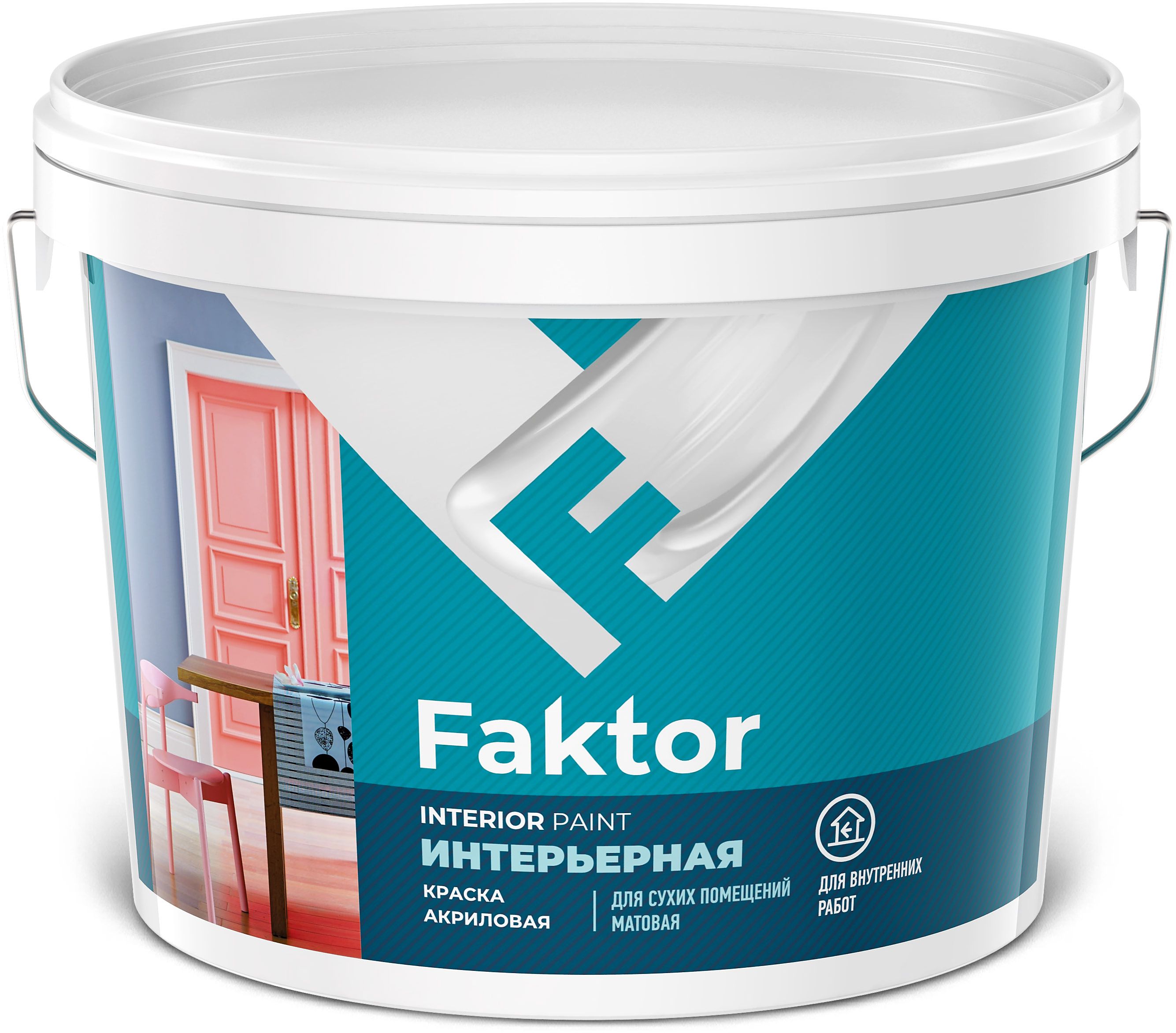 Изображение товара Интерьерная краска FAKTOR белая 6 кг для стен и потолков быстрое высыхание