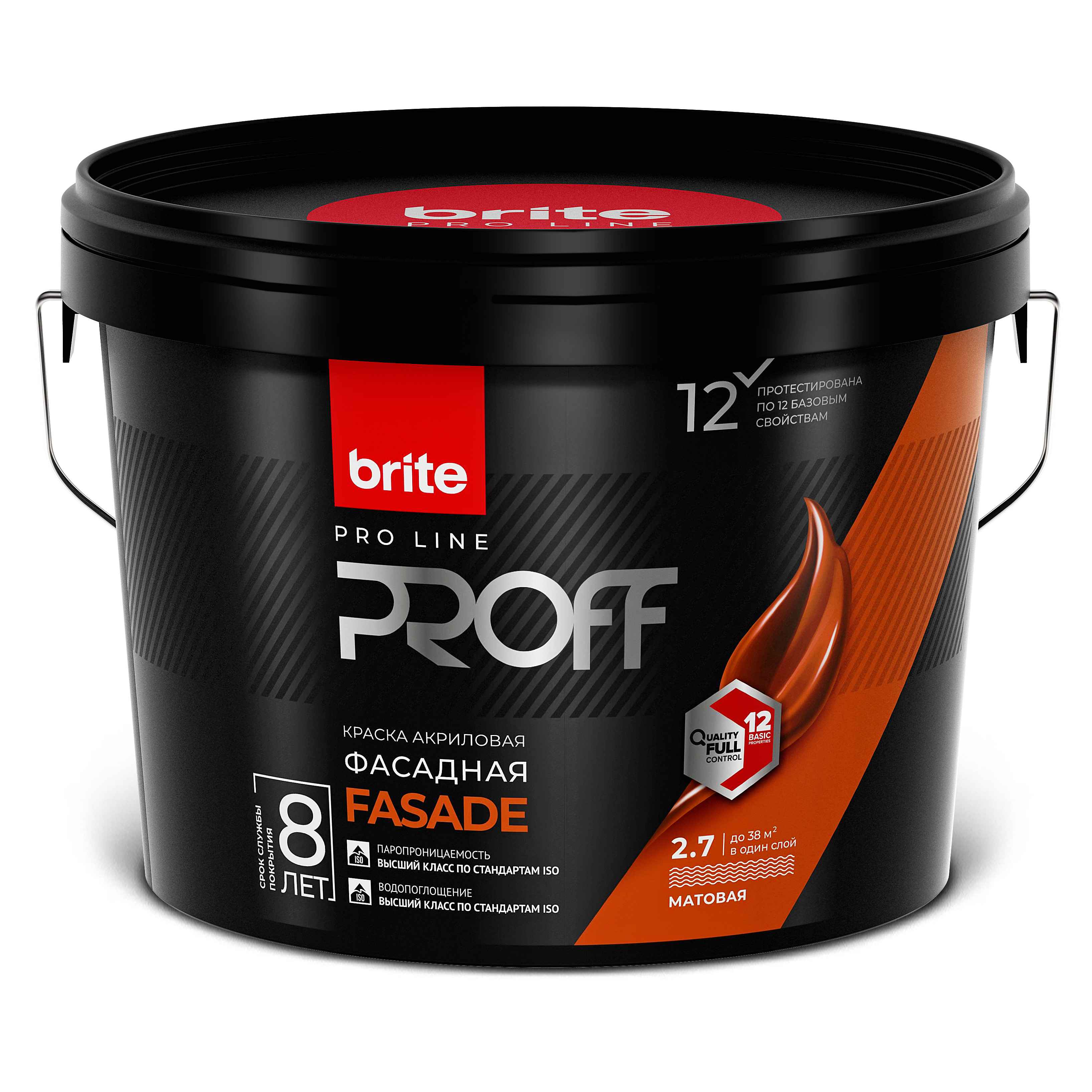 Изображение товара Краска фасадная матовая BRITE PROFESSIONAL белая 2,7 л для наружных и внутренних работ