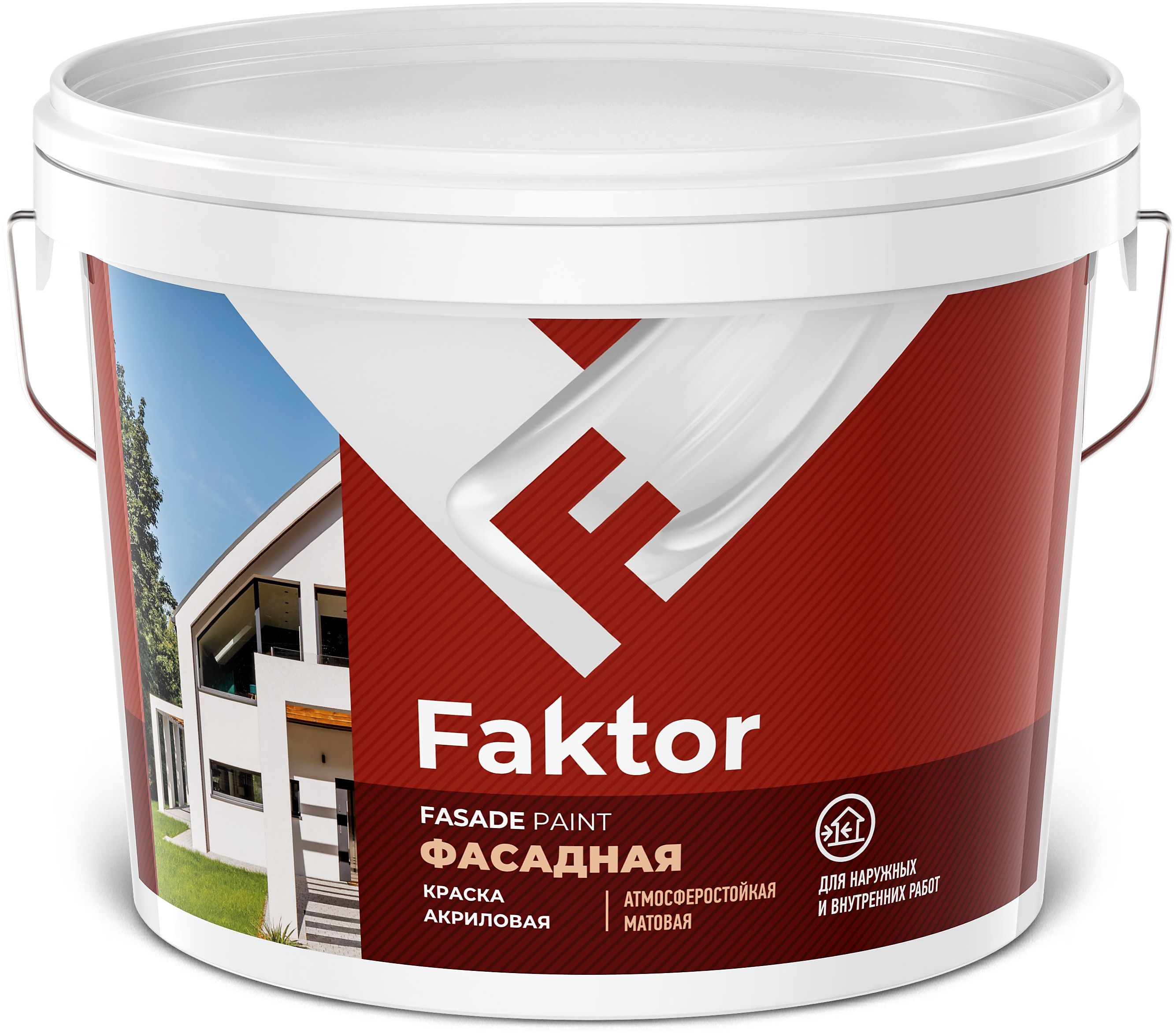 Изображение товара Фасадная атмосферостойкая краска Faktor белая 6 кг для наружных и внутренних работ