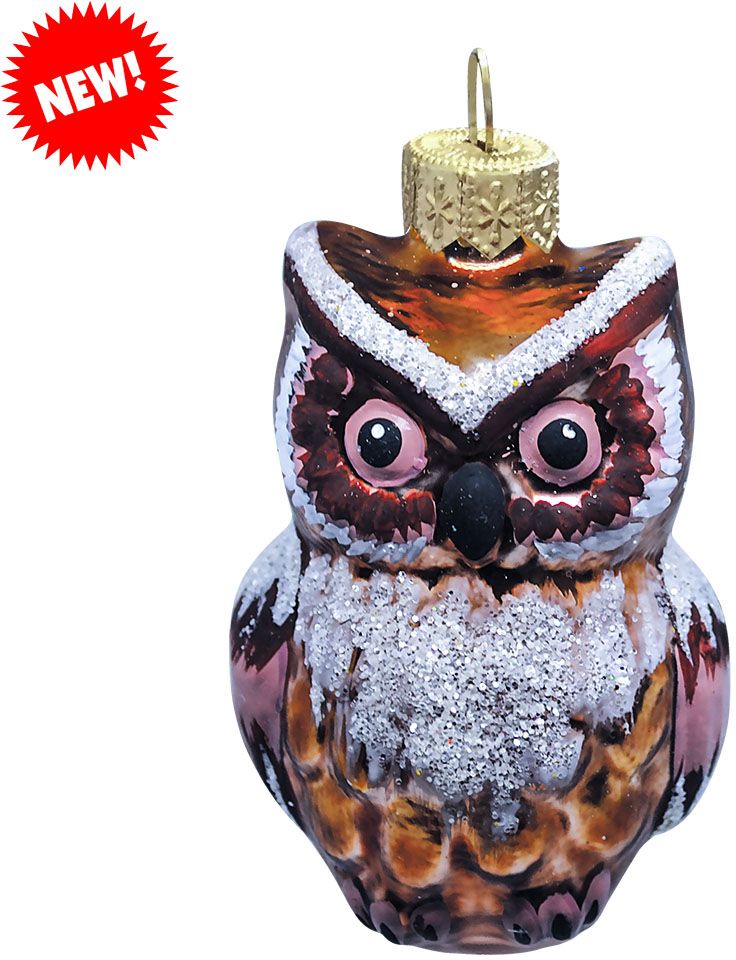 Изображение товара Ёлочная игрушка Коломеев Сова 8 см в подарочной упаковке, стекло, праздничное украшение