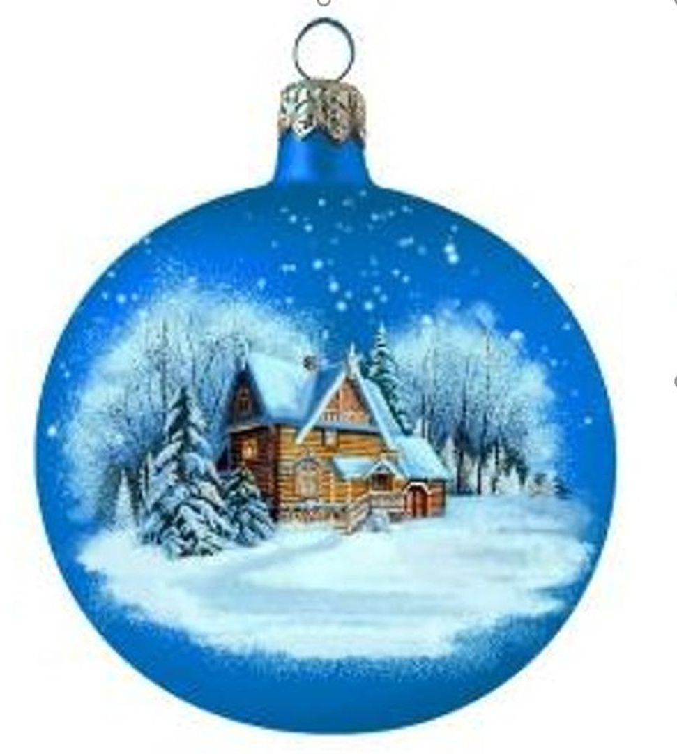 Изображение товара Новогодний шар Коломеев Домик в лесу 10 см в подарочной упаковке