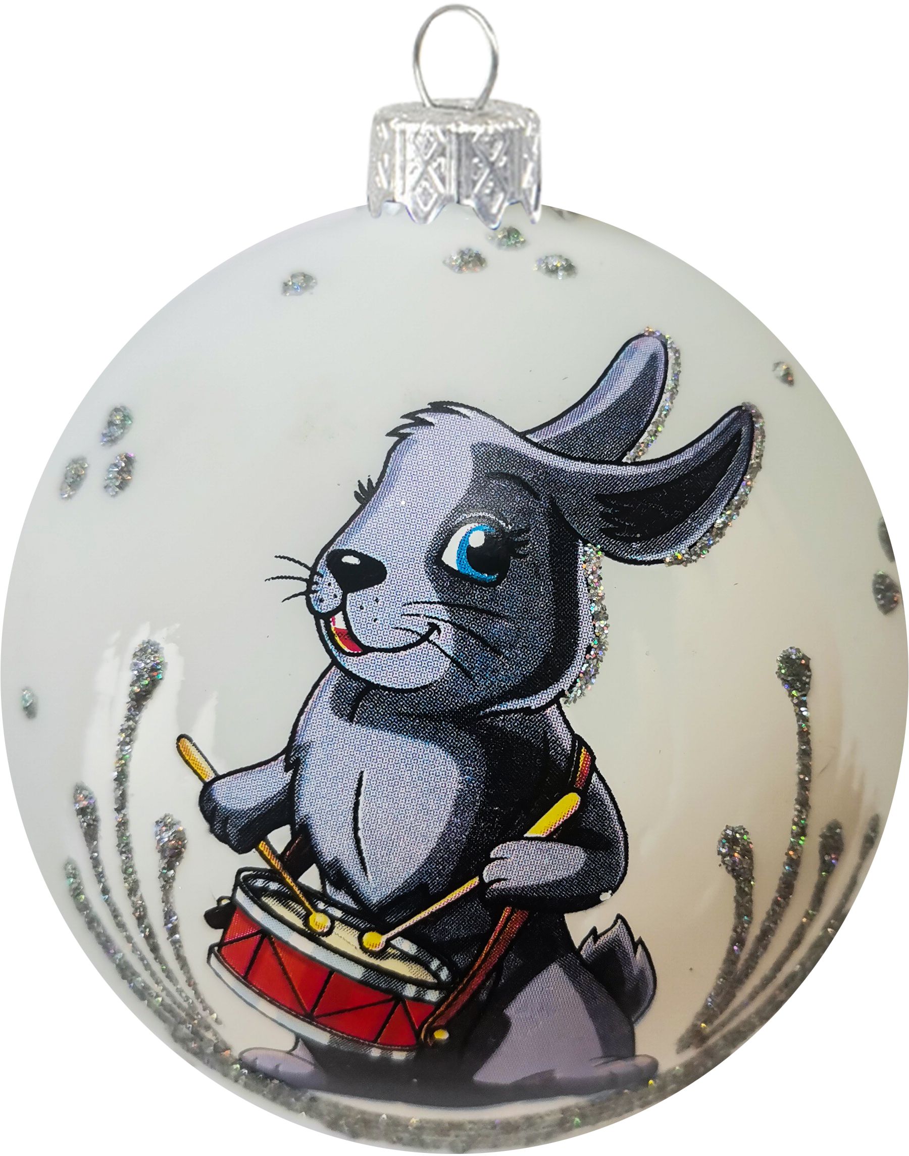 Изображение товара Новогодний шар Коломеев Заяц - барабанщик 8 см праздничное елочное украшение