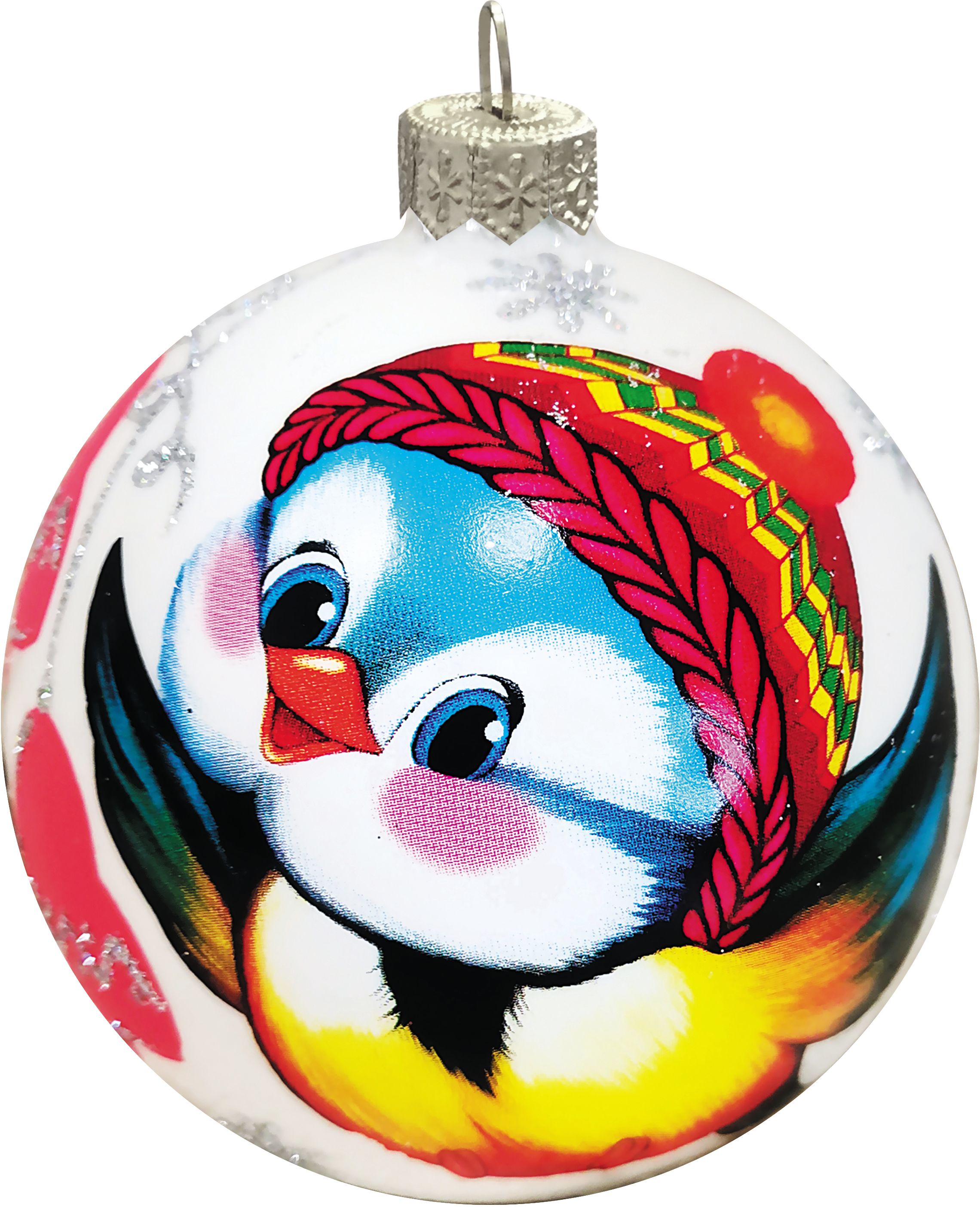 Изображение товара Новогодний шар Коломеев Синичка в шапочке 8 см в подарочной упаковке