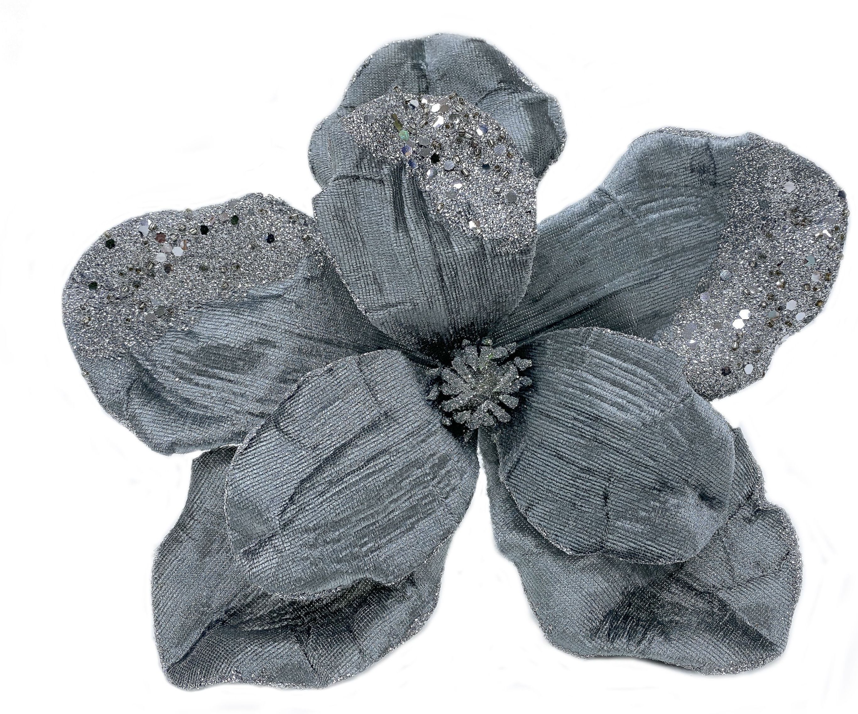 Изображение товара Клипса House of Seasons Цветок магнолия темное серебро 23 см елочные украшения