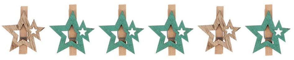 Изображение товара Деревянные прищепки Neon-Night Звездочки 16x4,5x1,3 см бирюзовые 6 шт