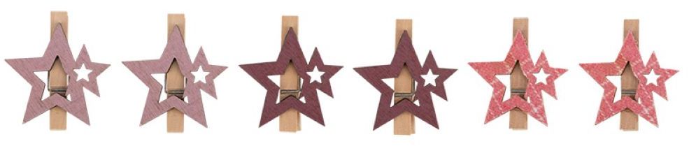 Изображение товара Деревянные прищепки Neon-Night Звездочки 16x4,5x1,3 см розовые 6 шт