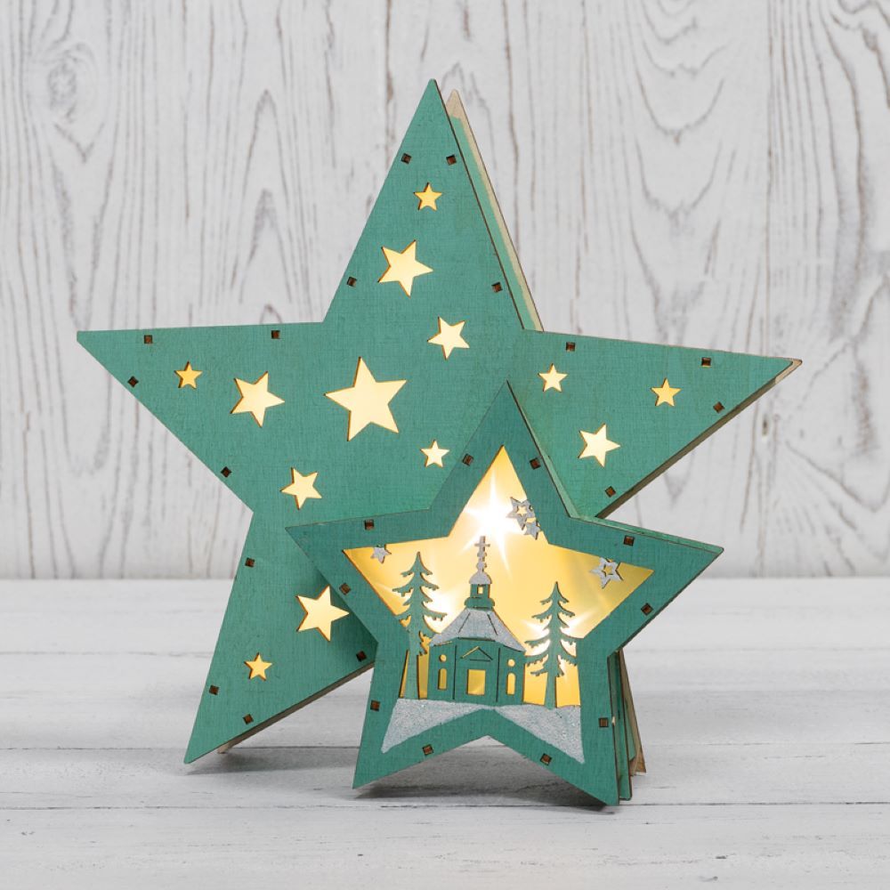 Изображение товара Деревянная фигура с подсветкой Neon-Night Домик Звездочета бирюзовая 26х7х25 см