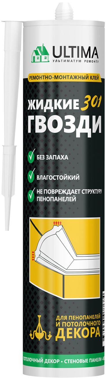 Изображение товара Клей ULTIMA 301 для потолочного декора и пенопанелей белый картридж 350 мл
