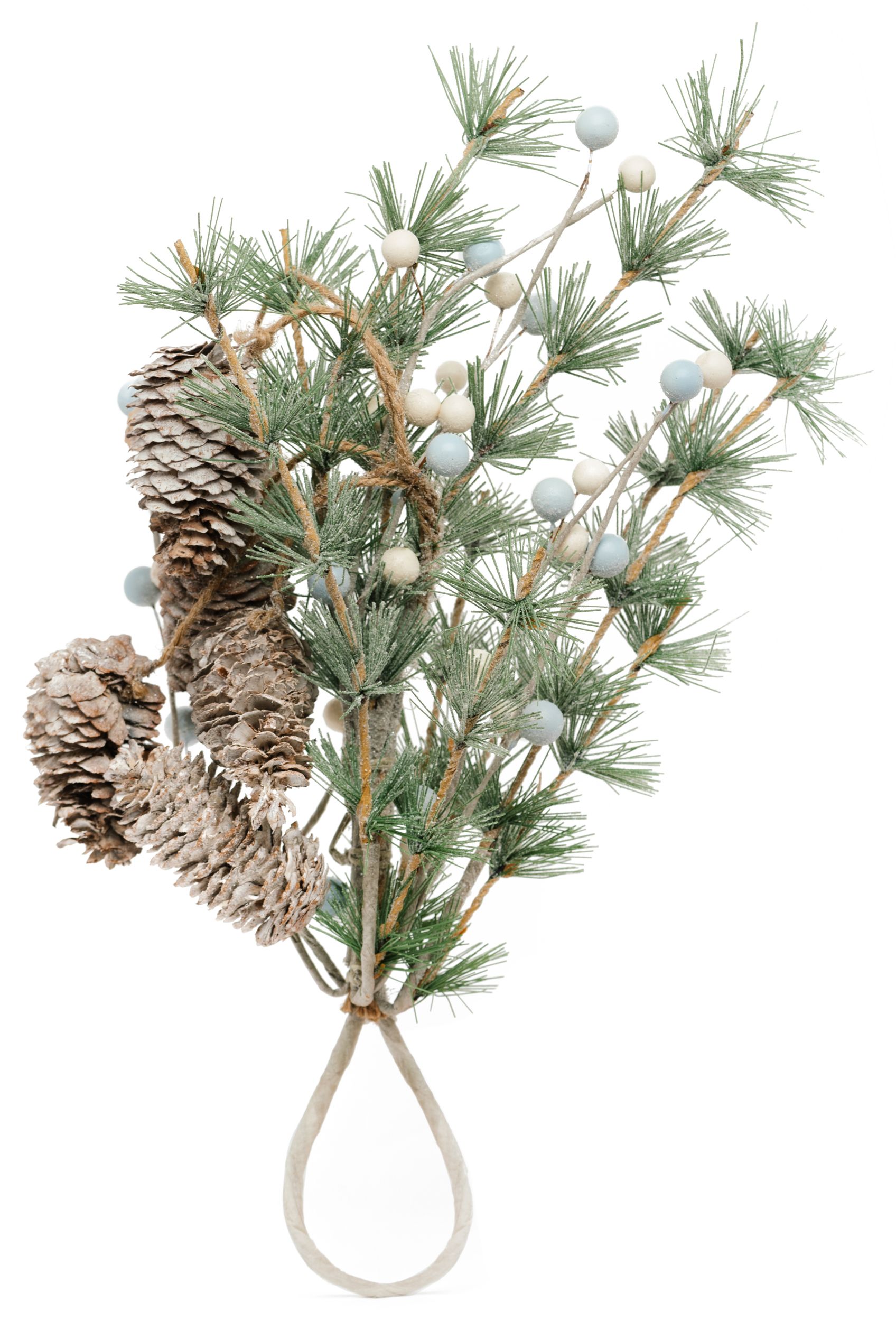 Изображение товара Ветка с шишками заснеженная на подвесе 46 см для новогоднего декора