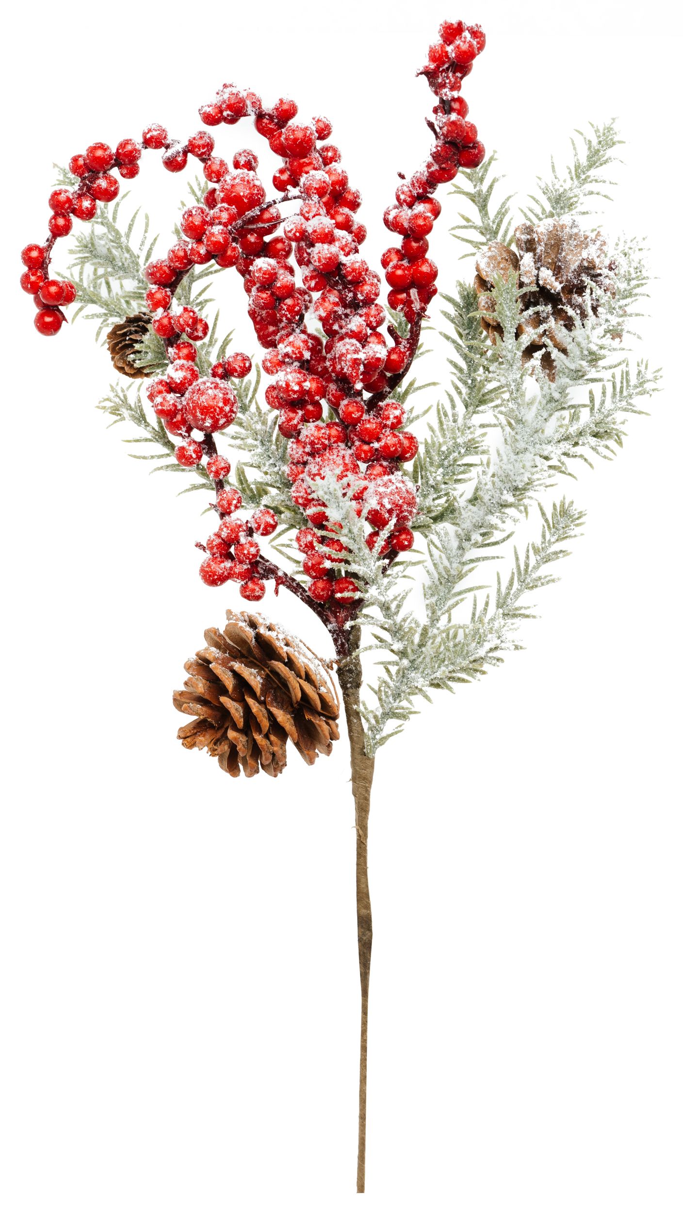 Изображение товара Декоративная ветка с ягодами заснеженная 50 см для рождественского декора
