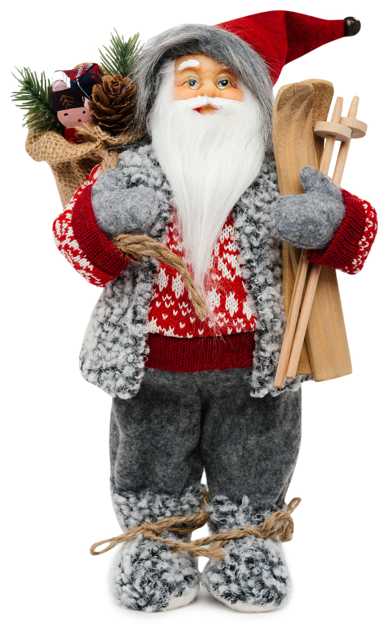 Изображение товара Дед Мороз с лыжами и подарками 30 см яркая новогодняя фигурка