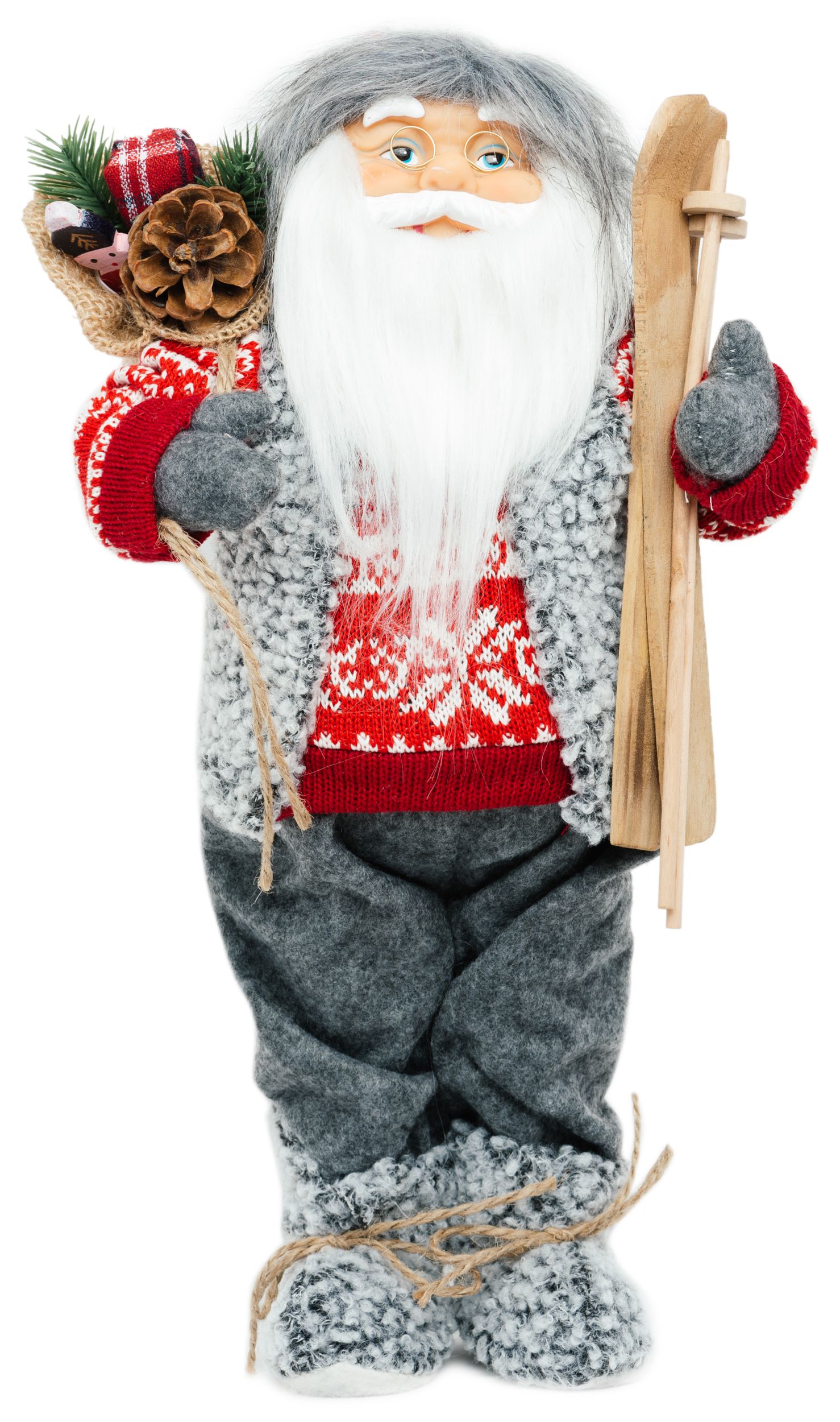 Изображение товара Дед Мороз с лыжами и подарками 40 см - новогодняя фигурка