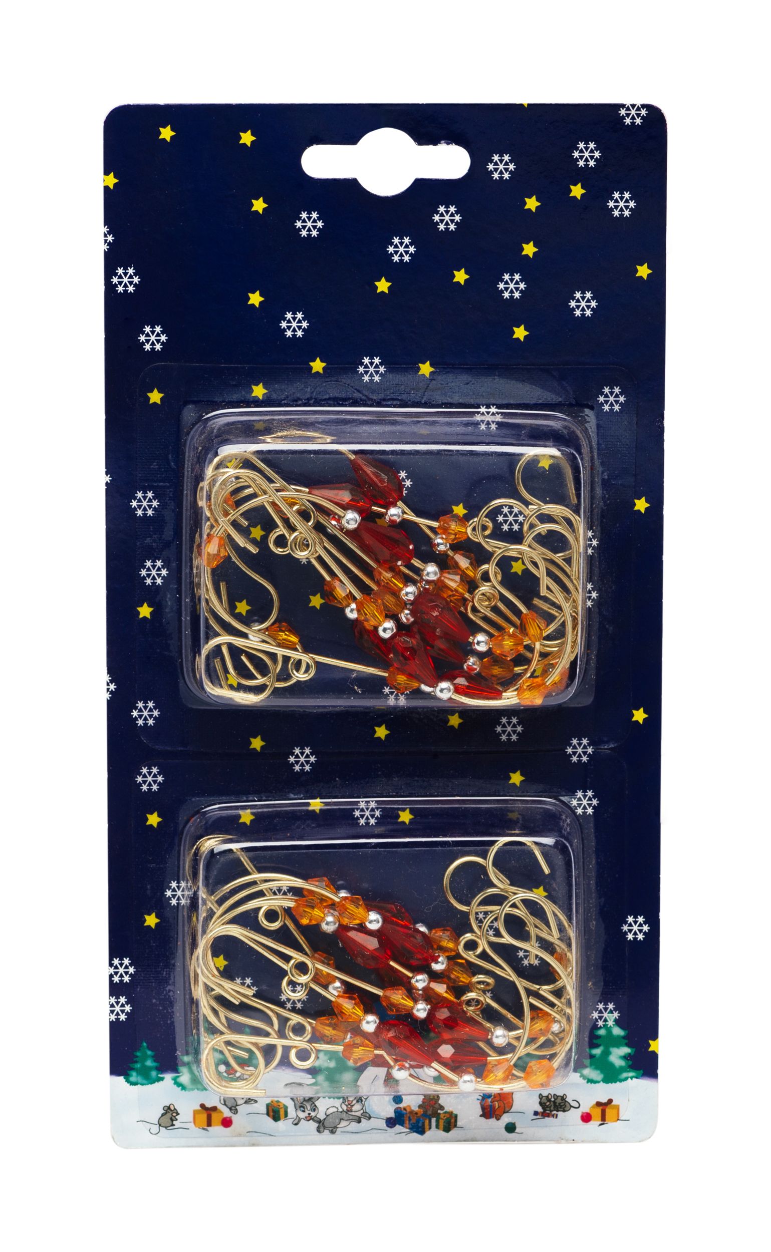 Изображение товара Крючки для новогодних украшений с бусинками 18 шт 6 см золото/красный