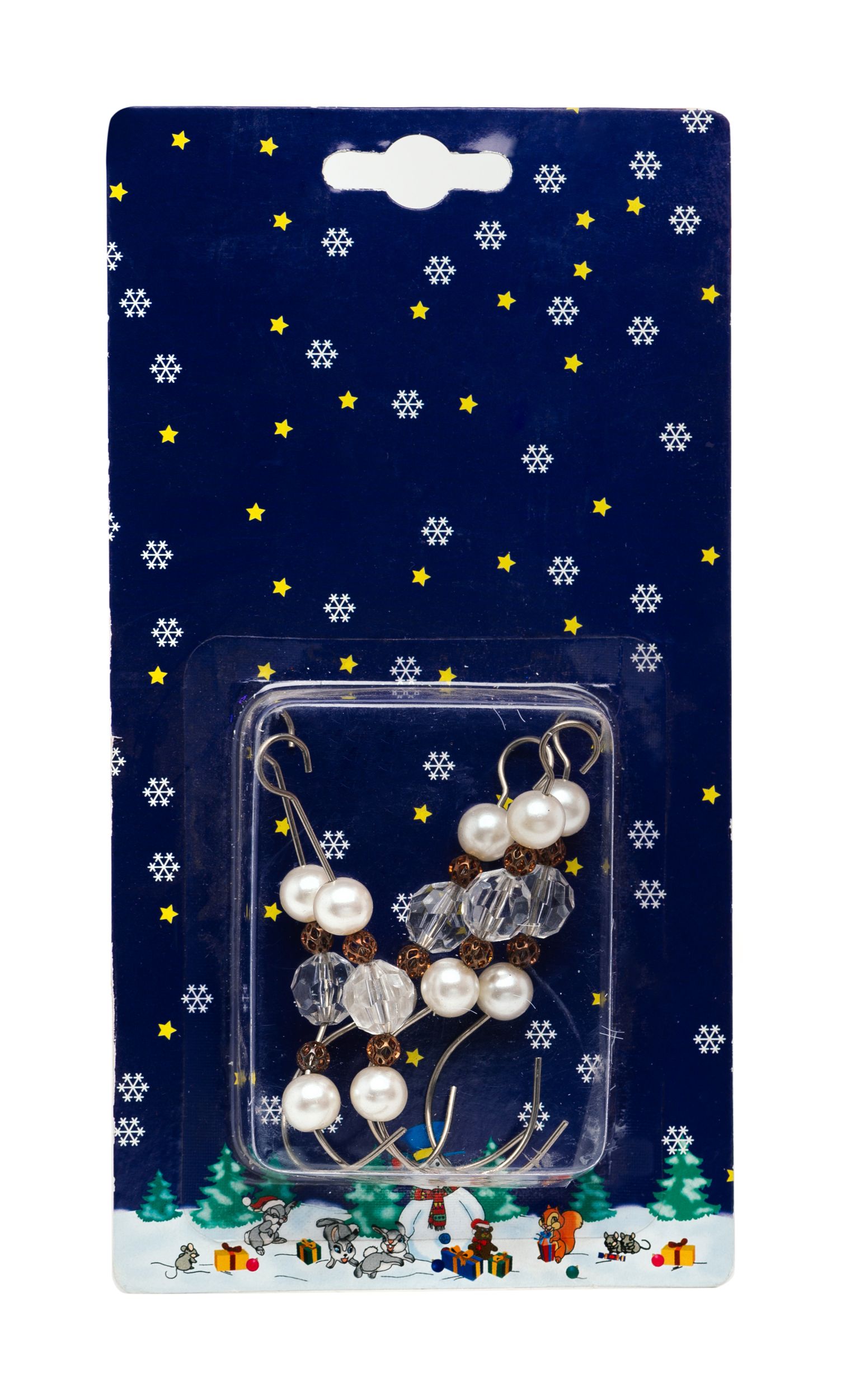 Изображение товара Крючки для новогодних украшений с бусинками 5 шт 6 см серебро/белый