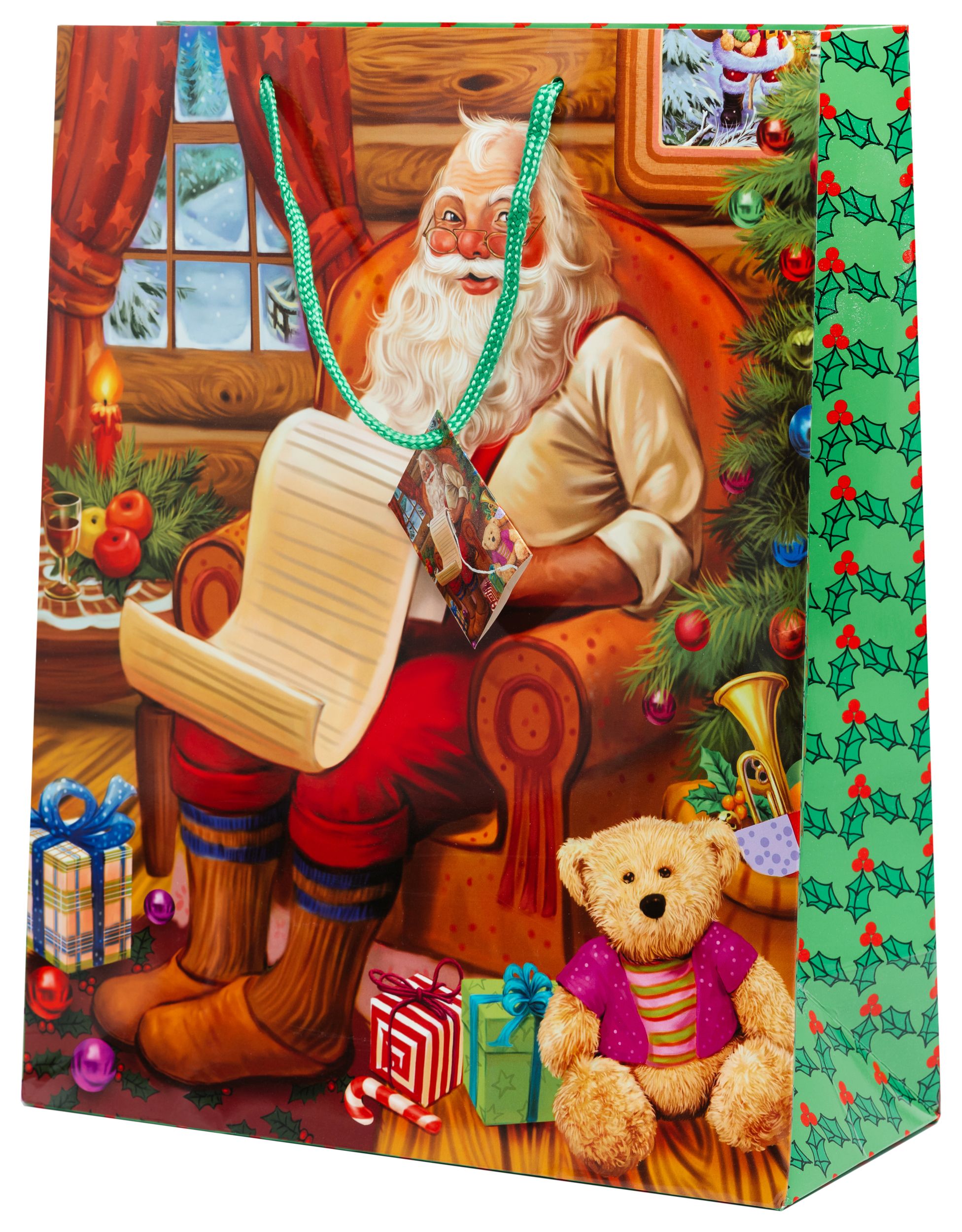 Изображение товара Новогодняя бумажная сумочка с новогодним рисунком 28,5x36x12 см