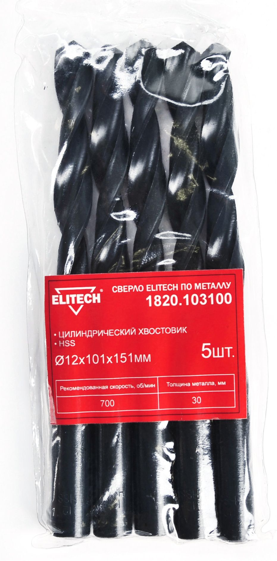 Изображение товара Сверло ELITECH 1820.103100 HSS 12.0х151 5шт