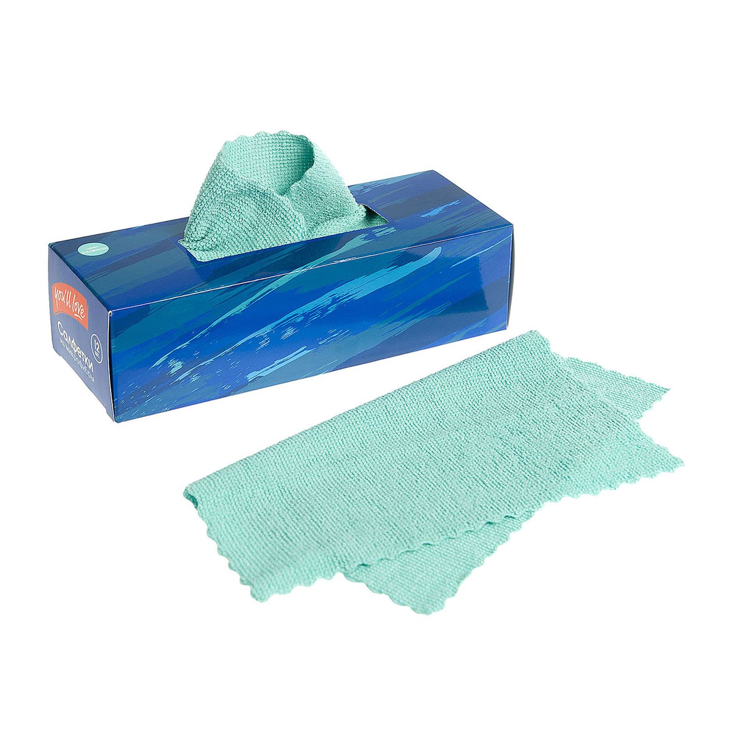 Изображение товара Салфетки из микрофибры в коробке 12 шт, зеленый, универсальные для уборки