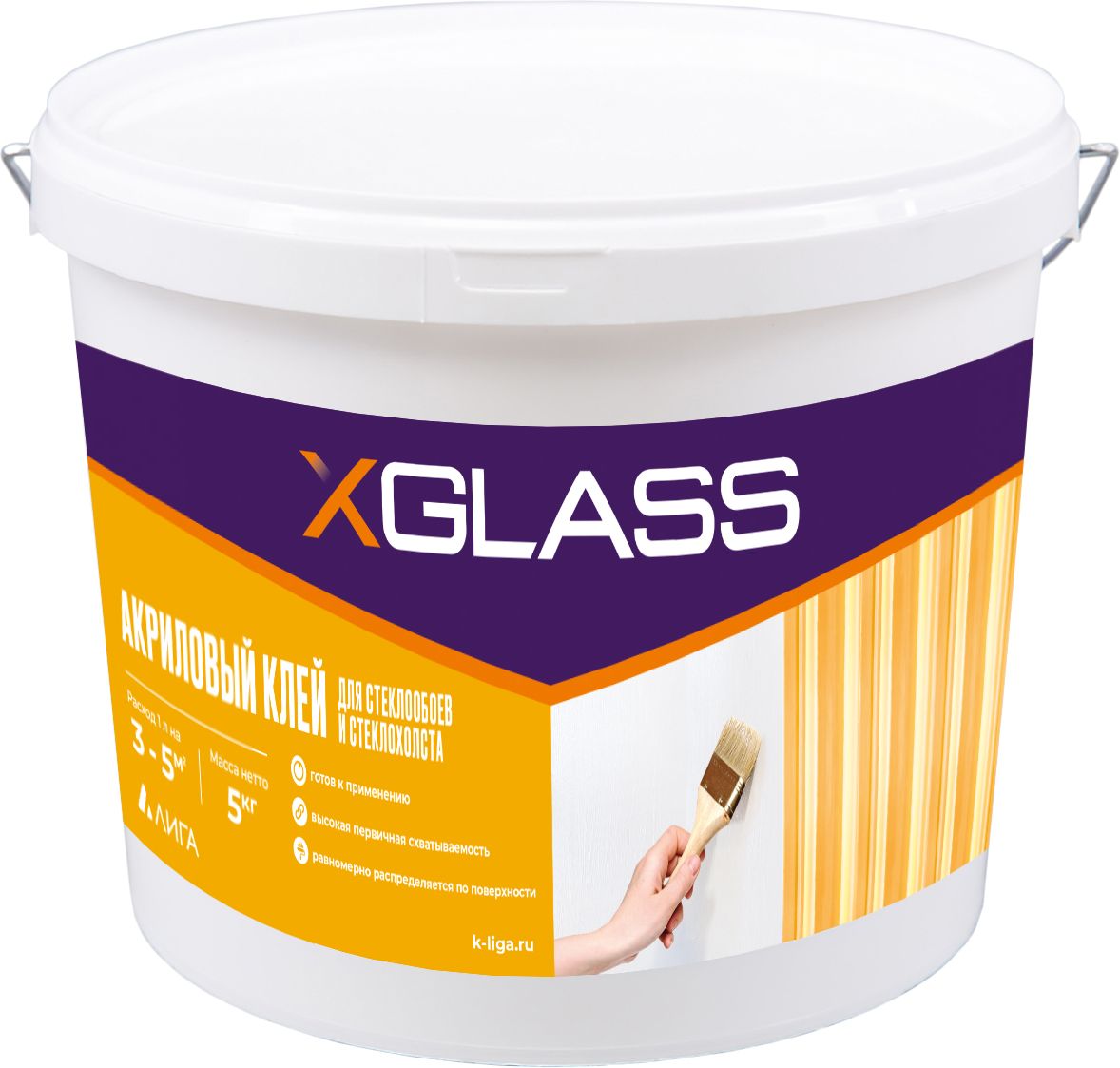 Изображение товара Клей акриловый для стеклообоев и стеклохолста X-Glass 5 кг (ведро)