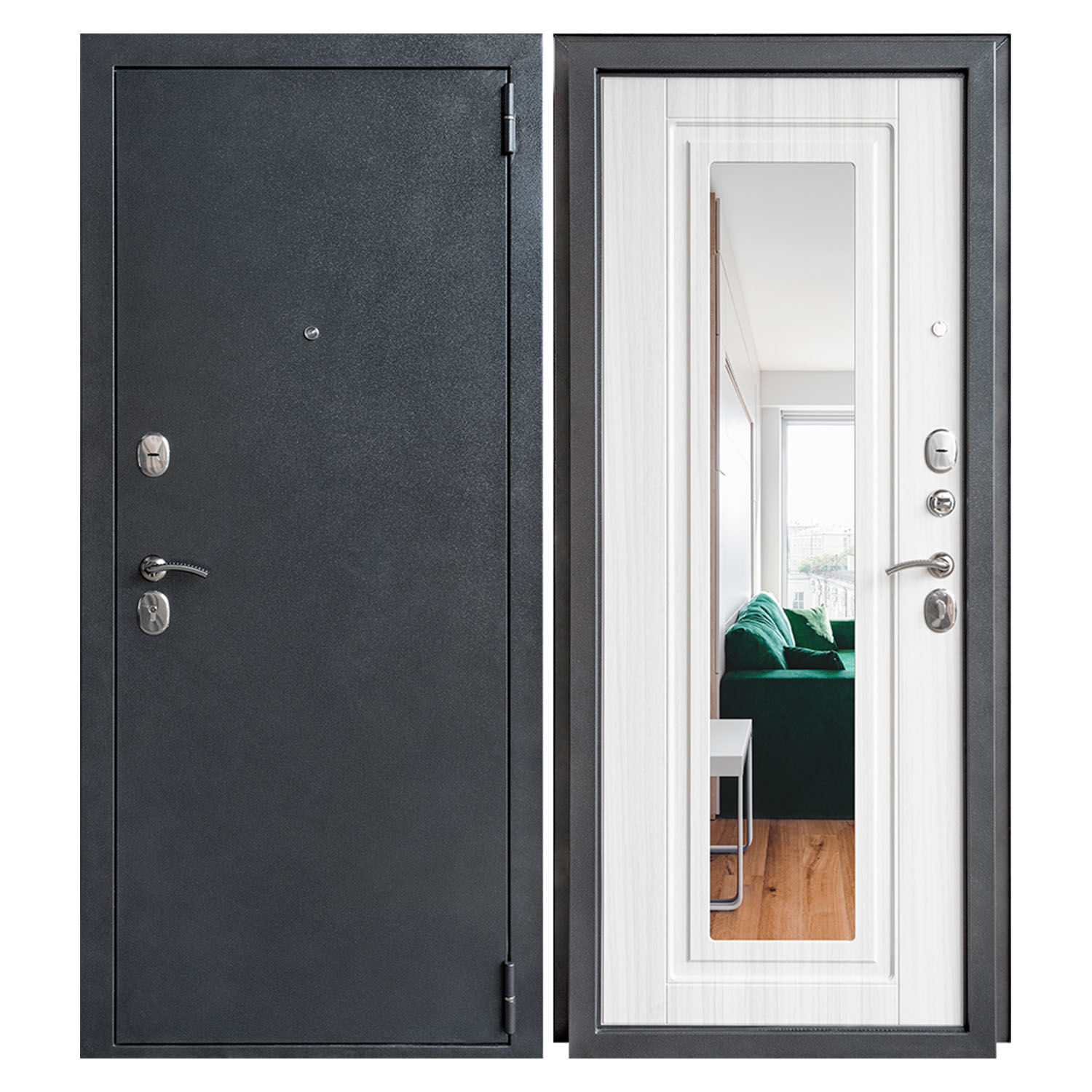 Изображение товара Дверь металлическая Дверной Континент ДК70 зеркало, бел.сандал 86х205 см, левая