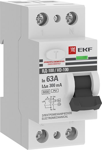 Изображение товара УЗО 300МА двухполюсный EKF PROX 2P 63А для защиты от токов утечки